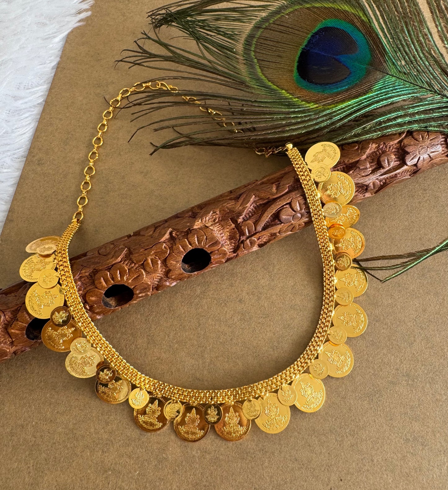 Gold tone kerala style double layer lakshmi coin necklace dj-51728