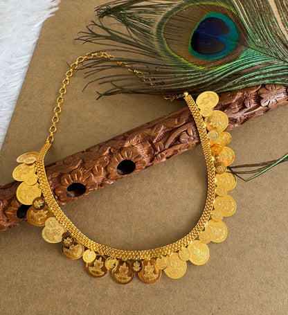 Gold tone kerala style double layer lakshmi coin necklace dj-51728