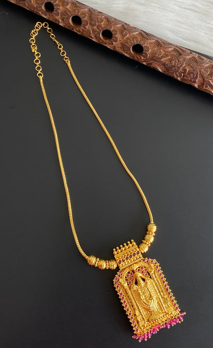 Gold tone pink stone with beaded thirumal necklace dj-54126