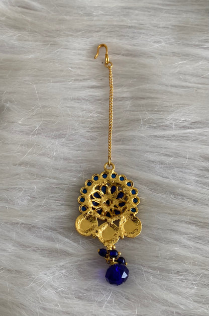 Gold tone blue stone lakshmi coin tikka dj-54793