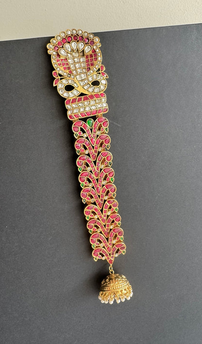 Gold tone pink-green kundan jadau jadai nagam/hair jewel dj-52033