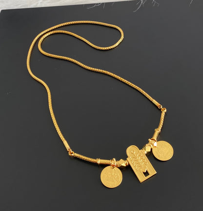 Gold tone 24 inches chain lakshmi coin thulasi mangalyam dj-54554