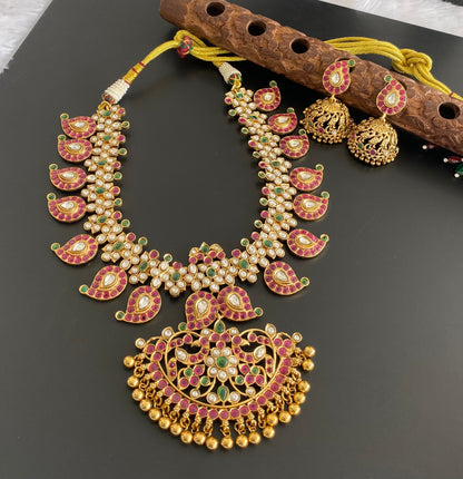 Matte finish real kemp-green-white mango necklace set dj-38934