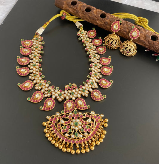 Matte finish real kemp-green-white mango necklace set dj-38934