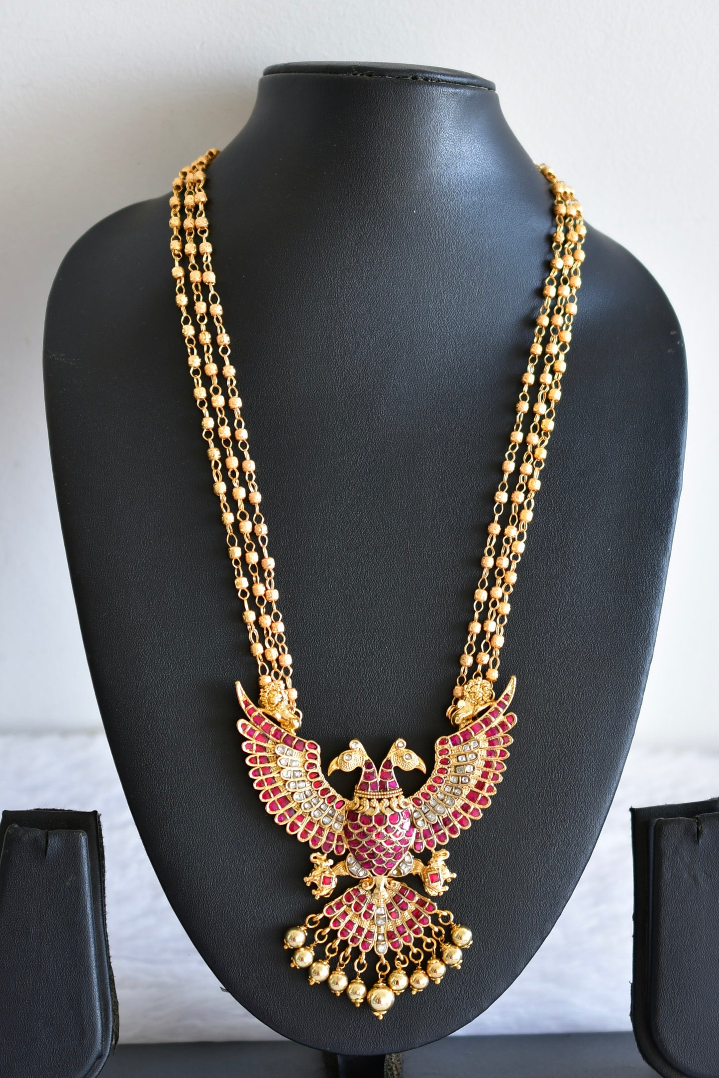 Gold tone pink-white kundan jadau ganda berunda necklace dj-52309