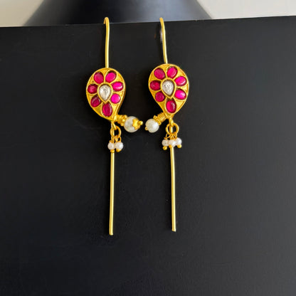 Gold tone pink-white kundan jadau mango bugadi earrings dj-51132