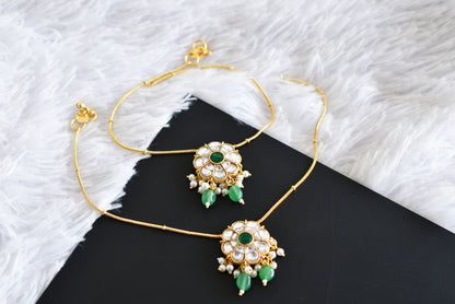 Gold tone white-green flower kundan jadau anklets dj-52401