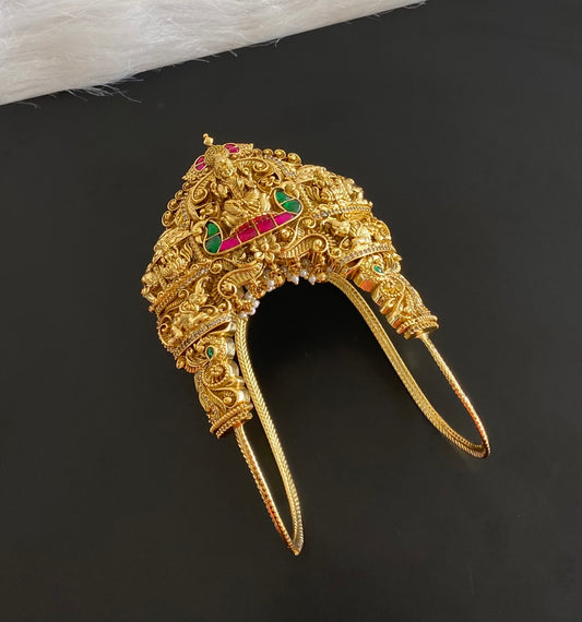 Antique gold tone kemp-green-white lakshmi peacock elephant vanki/bajuband dj-54474