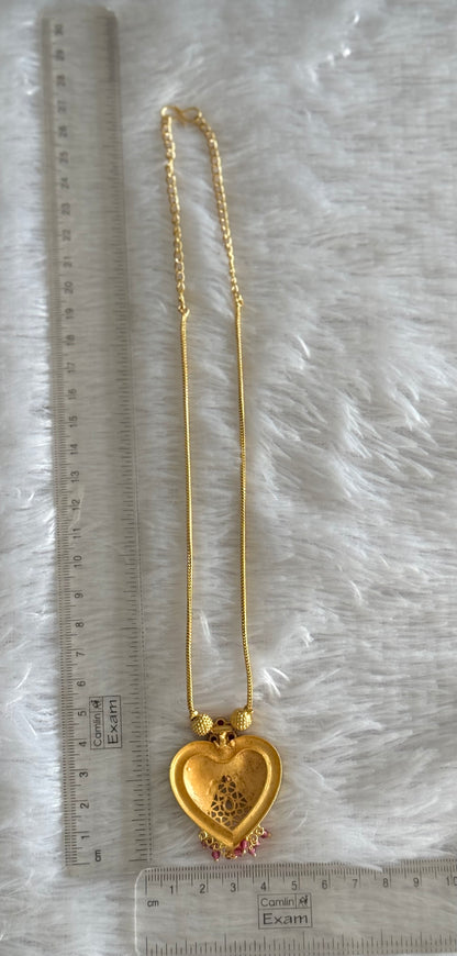 Gold tone pink-white stone heart kodi necklace dj-51688