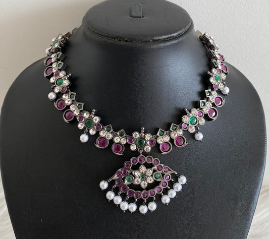 Black finish precious kemp-green-white pearl mango necklace dj-53948