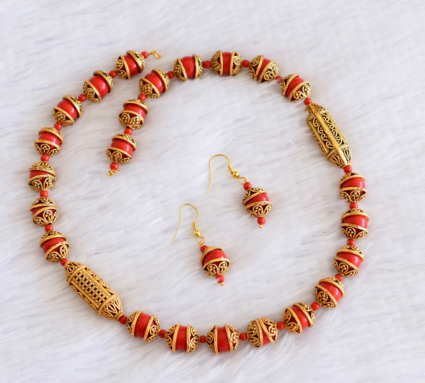 Matte finish coral beaded necklace set dj-52977