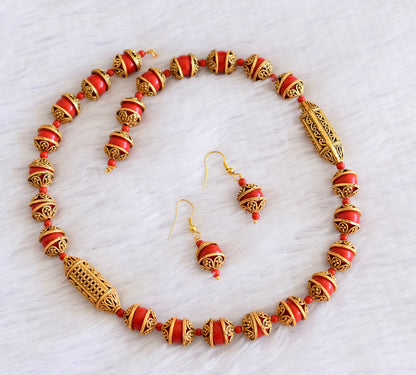 Matte finish coral beaded necklace set dj-52977