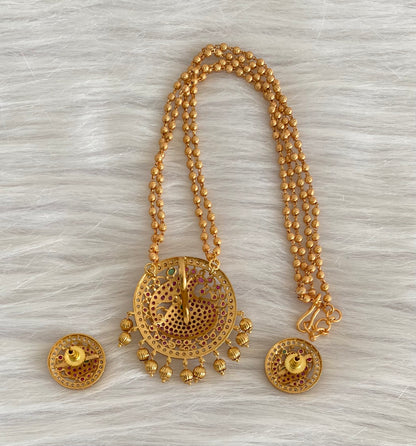Antique gold tone kemp-green-white peacock chain with pendant set dj-54258