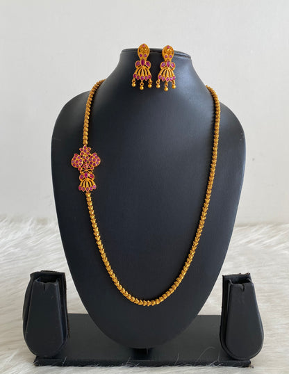 Matte finish ruby mugappu chain with earrings dj-10120