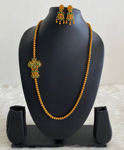 Matte finish emerald mugappu chain with earrings dj-10121