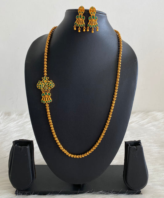 Matte finish emerald mugappu chain with earrings dj-10121