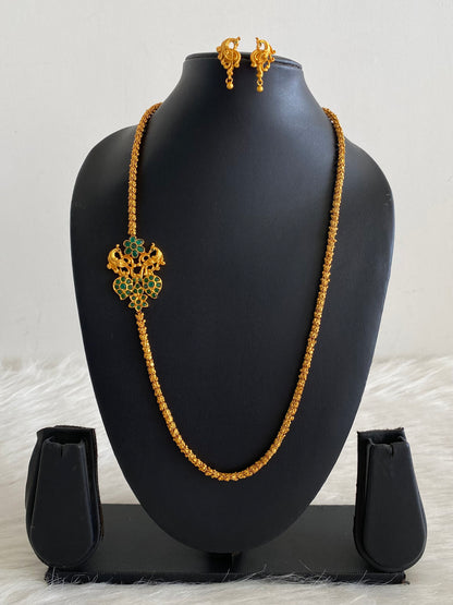 Matte finish emerald peacock mugappu chain with earrings dj-10123