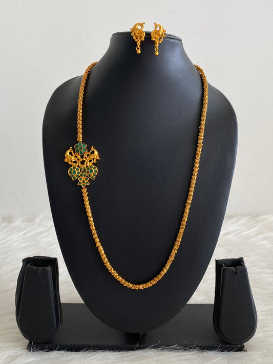 Matte finish emerald peacock mugappu chain with earrings dj-10123