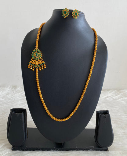 Matte finish emerald mugappu chain with earrings dj-10126