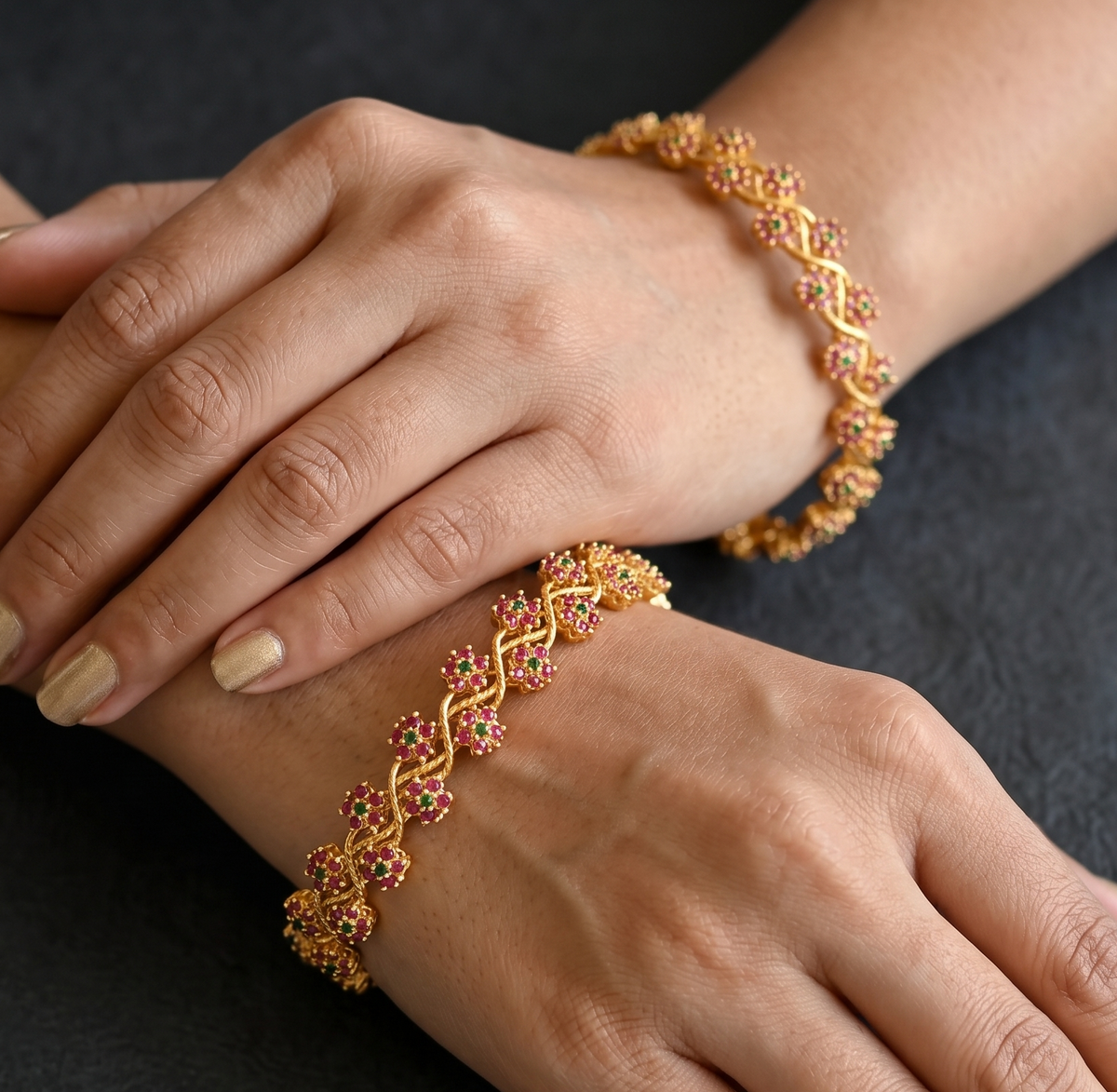 Gold tone ruby-emerald nakshatra bangles(2.8) dj-10163