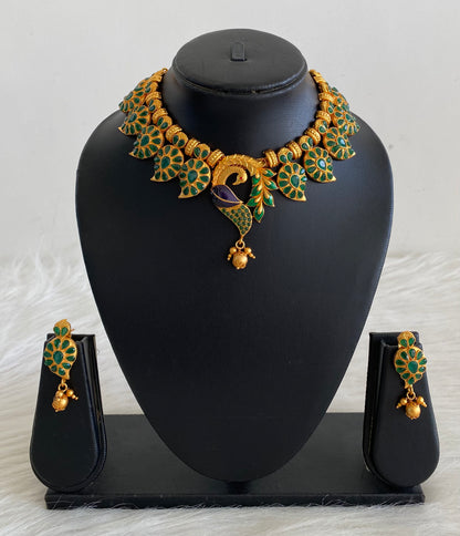 Matte Finish Emerald Peacock Necklace Set -dj10223