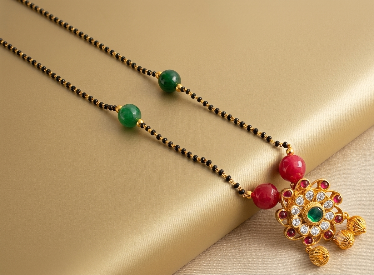Gold tone Flower Kundan Mangalsutra -dj10254