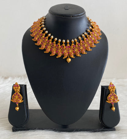Matte Finish Ruby Pearl Mango Necklace Set-dj10271