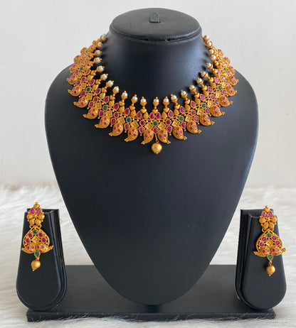Matte Finish Ruby-emerald Mango Designer Necklace Set-dj10272