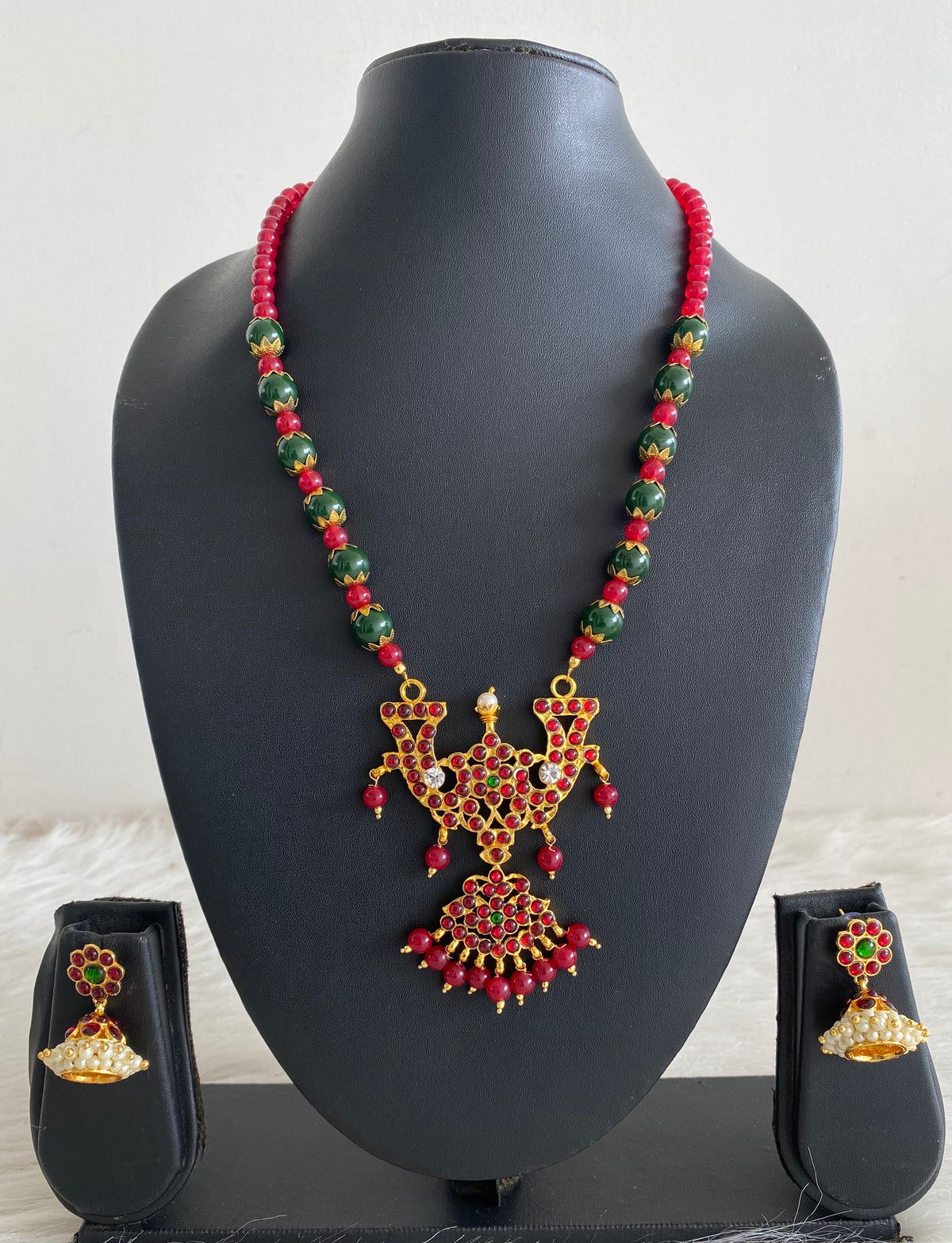 Gold tone handmade red-green necklace set dj-10282
