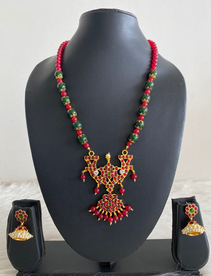 Gold tone handmade red-green necklace set dj-10282