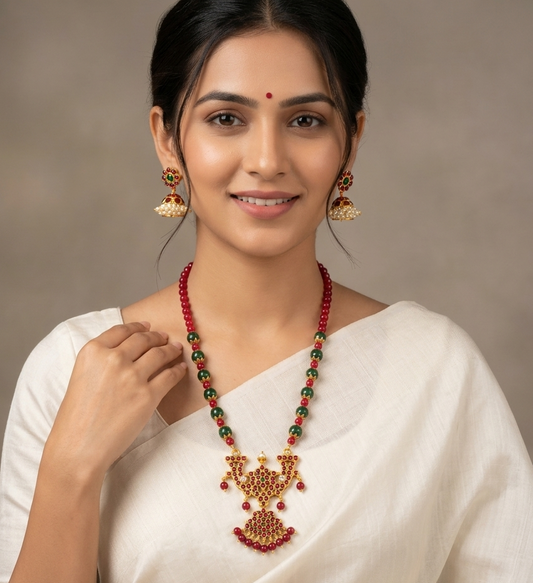 Gold tone handmade red-green necklace set dj-10282