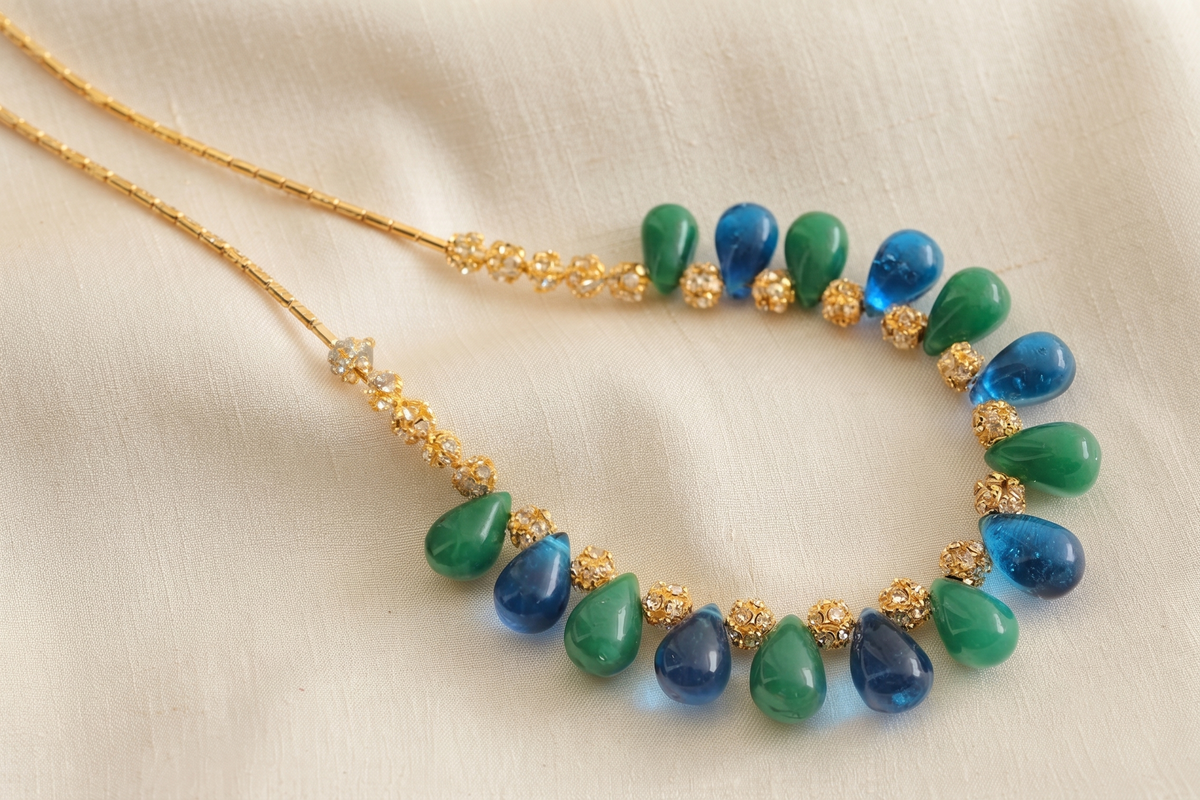 Beautiful Handmade Green-blue Drop Bead Necklace -dj10324