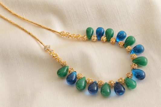 Beautiful Handmade Green-blue Drop Bead Necklace -dj10324