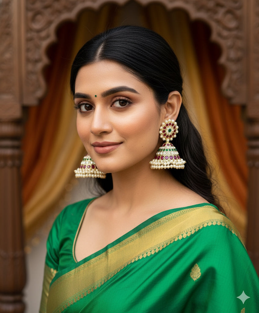 Gold tone precious kemp pearl huge heavy jhumkka DJ-48771