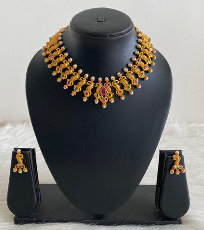 Matte Finish Ruby-emerald Pearl Peacock Necklace Set dj-10366