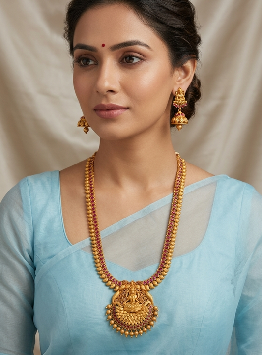Matte Finish Ruby Lakshmi Haar Set dj-10371