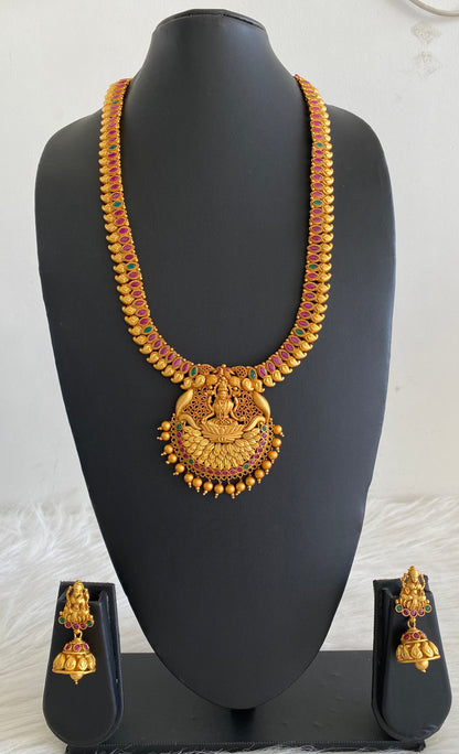 Matte Finish Ruby-emerald Lakshmi Haar Set -dj10372