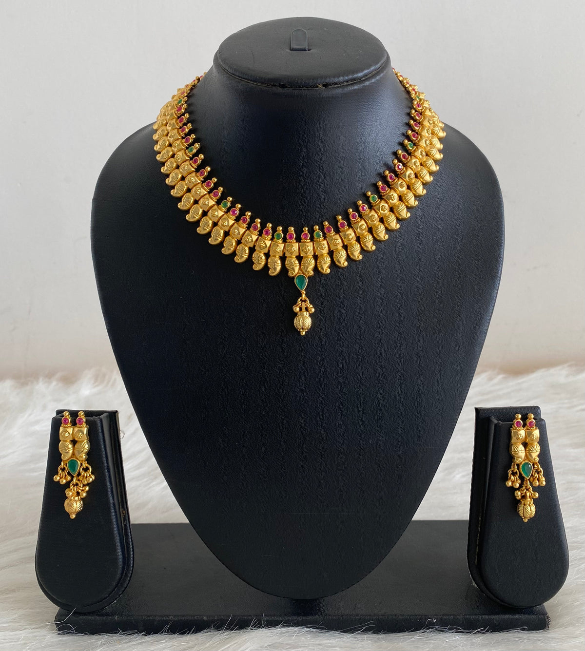 Gold tone Ruby-emerald Mango Necklace Set -dj10378