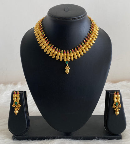 Gold tone Ruby-emerald Mango Necklace Set -dj10378