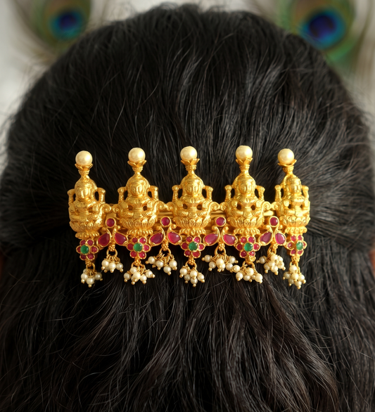 Matte Finish Ruby-emerald Pearl Lakshmi Hair Clip - DJ10406
