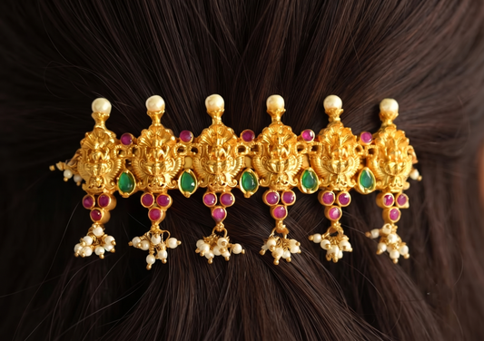 Matte Finish Ruby-emerald Pearl Lakshmi Hair Clip - DJ10408