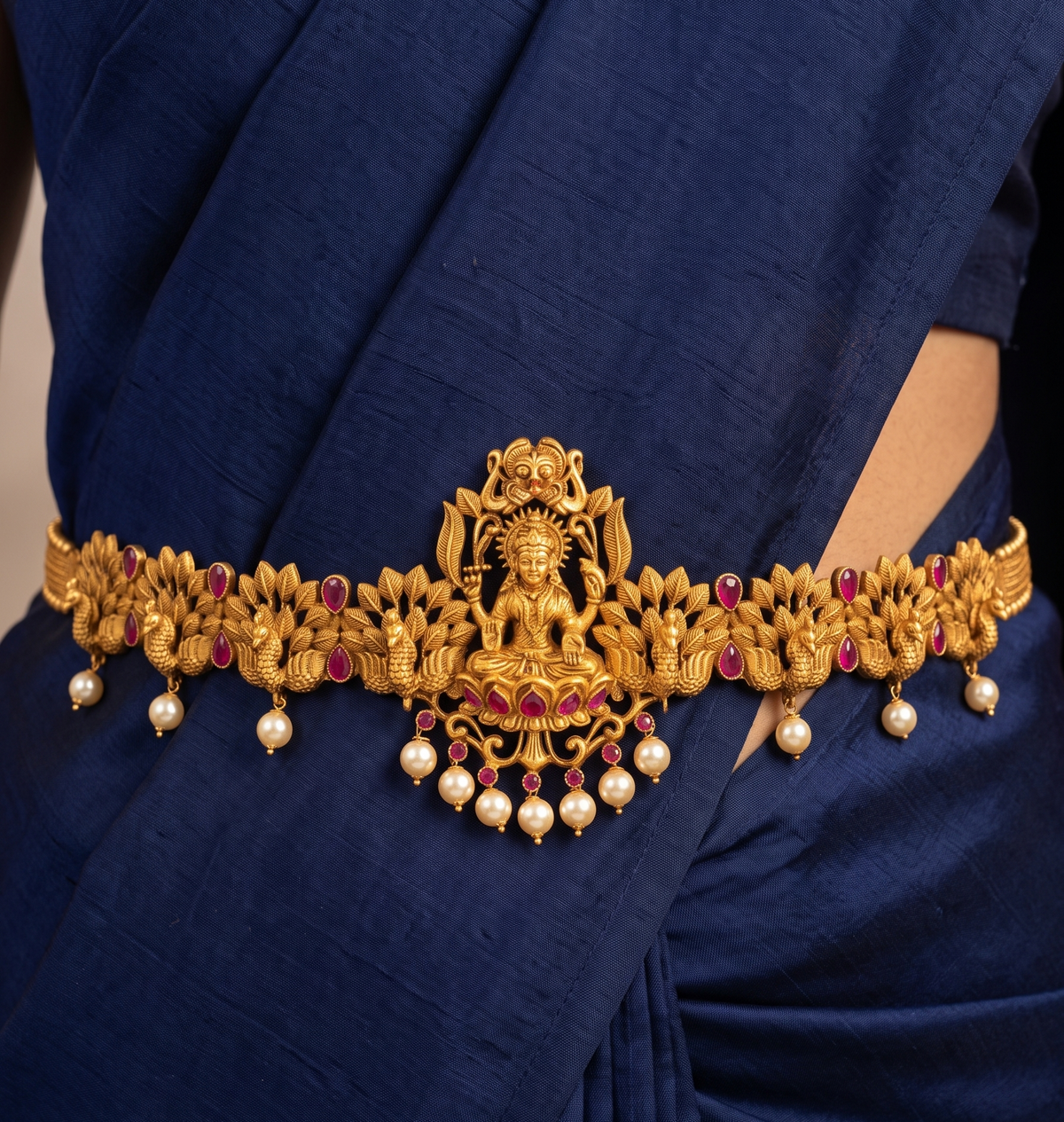 Matte finish ruby Lakshmi bridal waist band dj-10415