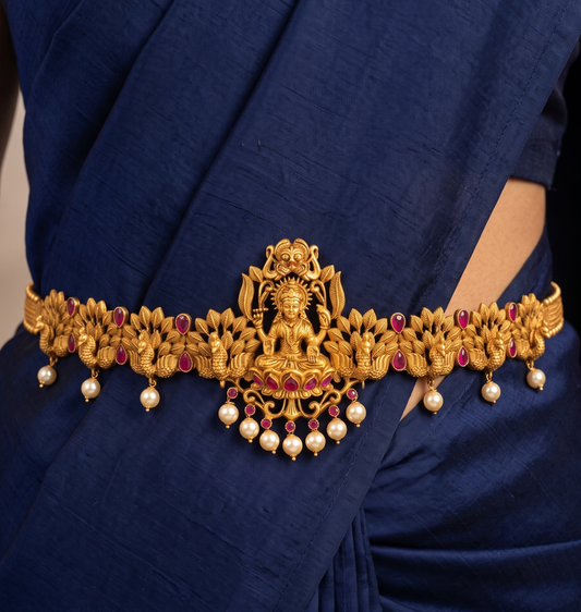 Matte finish ruby Lakshmi bridal waist band dj-10415