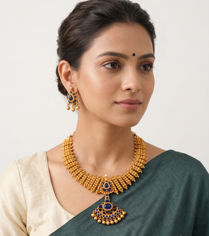 Matte Finish Blue Designer Necklace Set dj-10460