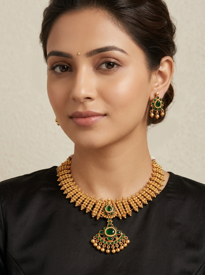 Matte Finish Green Designer Necklace Set dj-10461