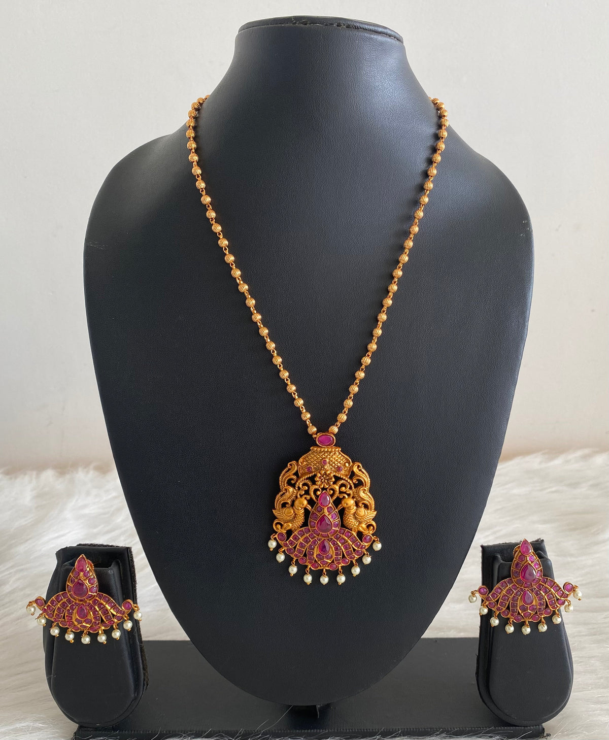 Matte Finish Ruby Peacock Necklace Set dj-10536