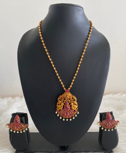 Matte Finish Ruby Peacock Necklace Set dj-10536