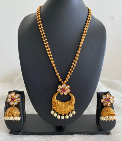 Matte Finish Polki-ruby Flower Bali Necklace Set dj-10563
