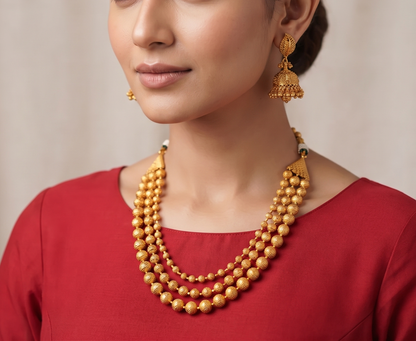 Antique gold tone multilayer beaded necklace set dj-10578