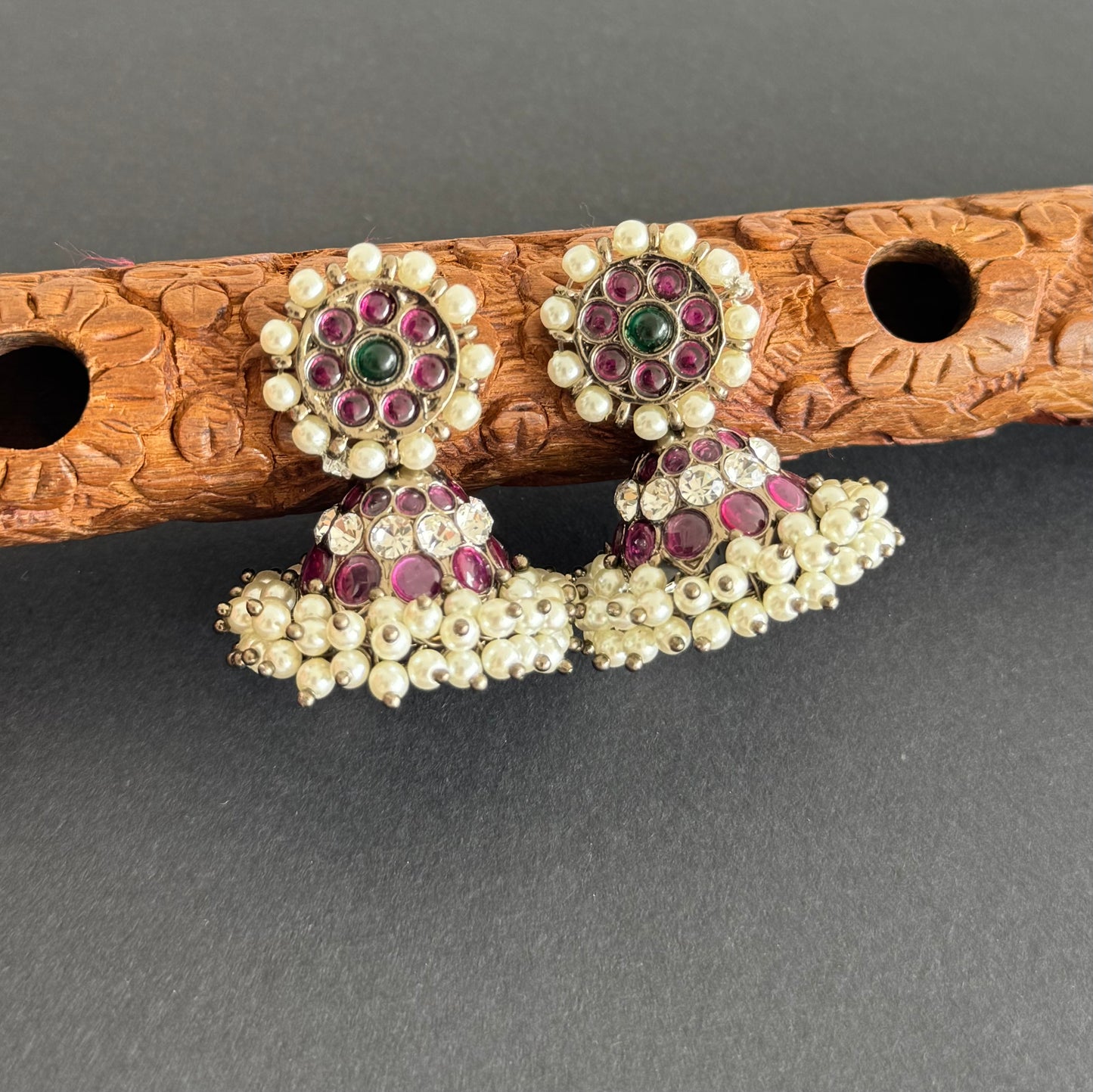 Black finish precious kemp AD green pearl jhumkka dj-51446